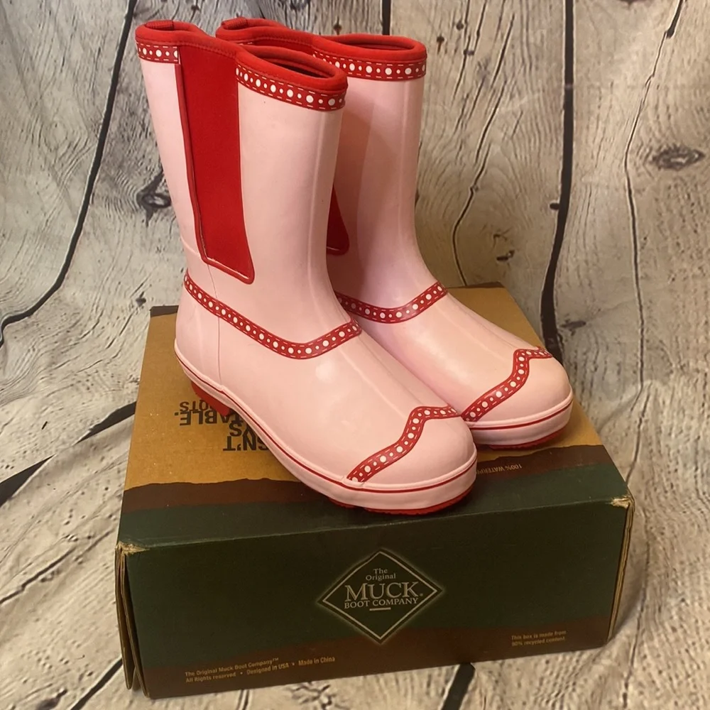 The Original Muck Boot Company Pink Red Rain Boots Girl’s Size 3 Size 4